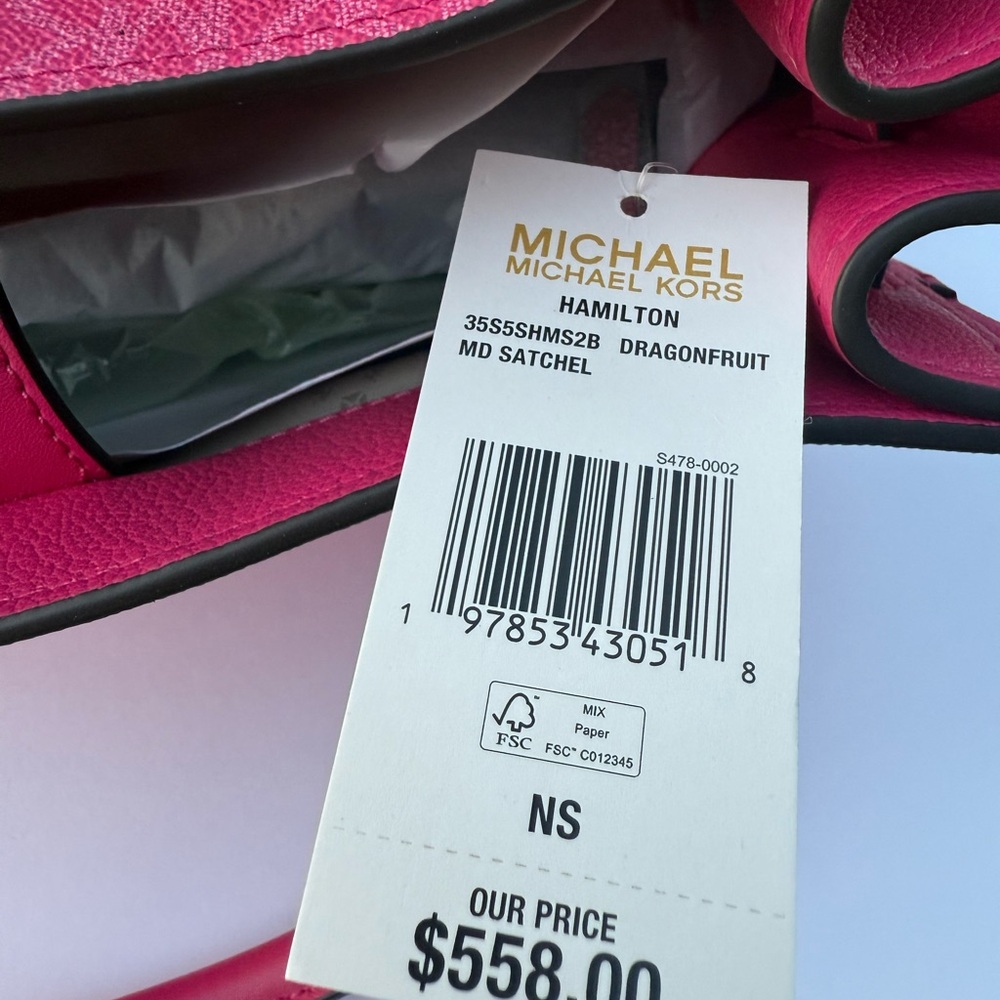 Michael Kors Purse and Wallet Hamilton Medium Satchel Dragon Fruit with Wallet - Picture 3 of 12